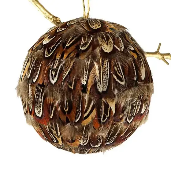 Natural Pheasant Feather Ornament – 4" Ball
