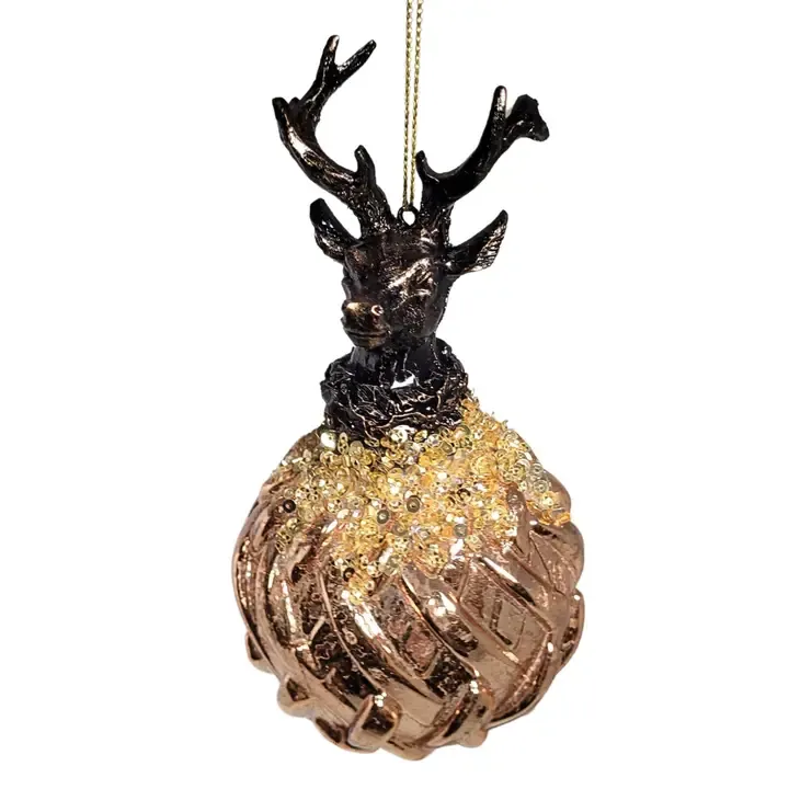 Gold Woven Glass Deer Ornament – 5.75"