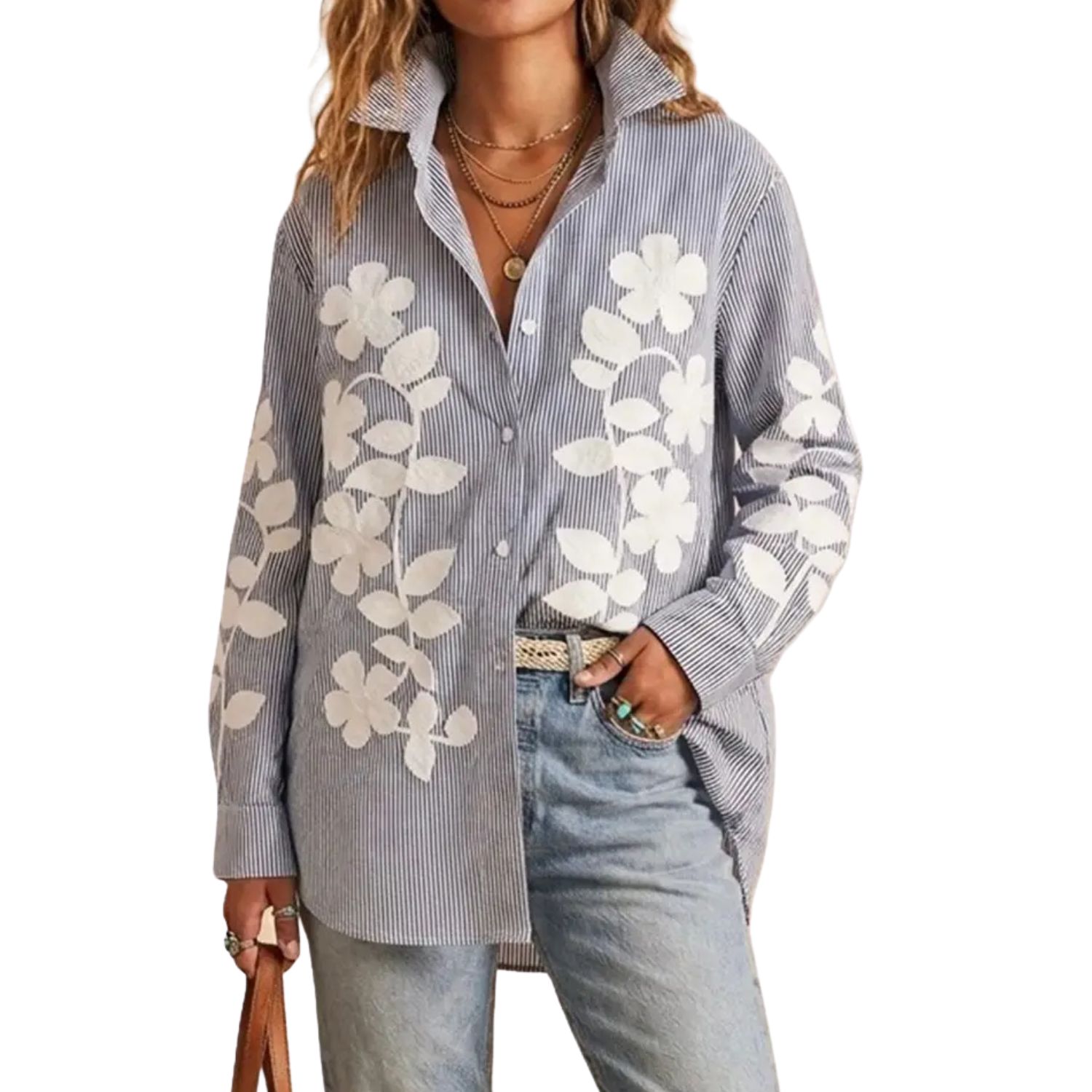 Floral Embroidery Patch Shirt