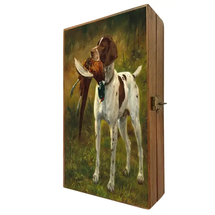 English Pointer with Pheasant Vintage Wood Trinket Box