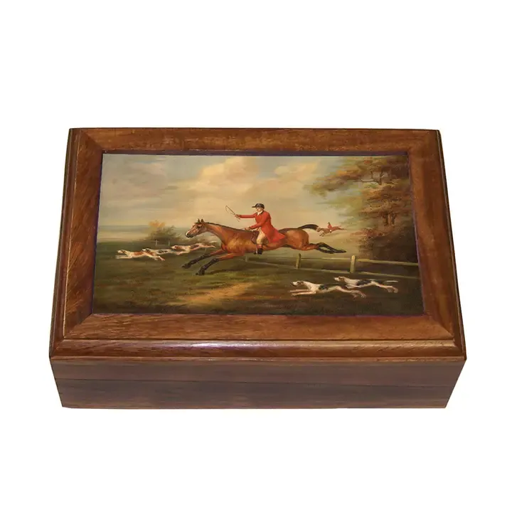 Fox Hunting Scene Decorative Vintage Wood Trinket Box