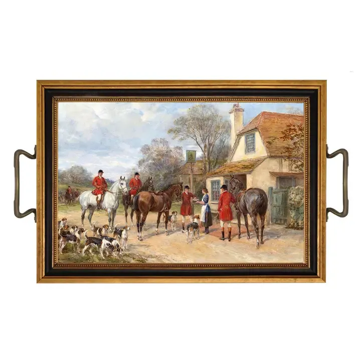 Hunters at the Inn Decorative Tray with Brass Handles