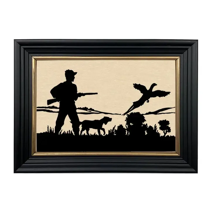 Hunting Pheasant Vintage Paper Cut Silhouette