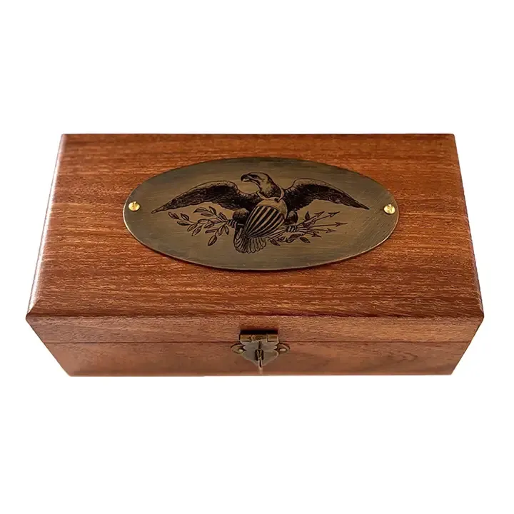 Solid Acacia Wood Box with Brass Bald Eagle Plate