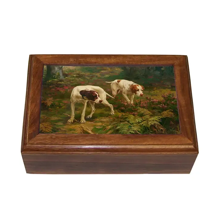 Pointer Dogs Chasing Decorative Vintage Wood Trinket Box