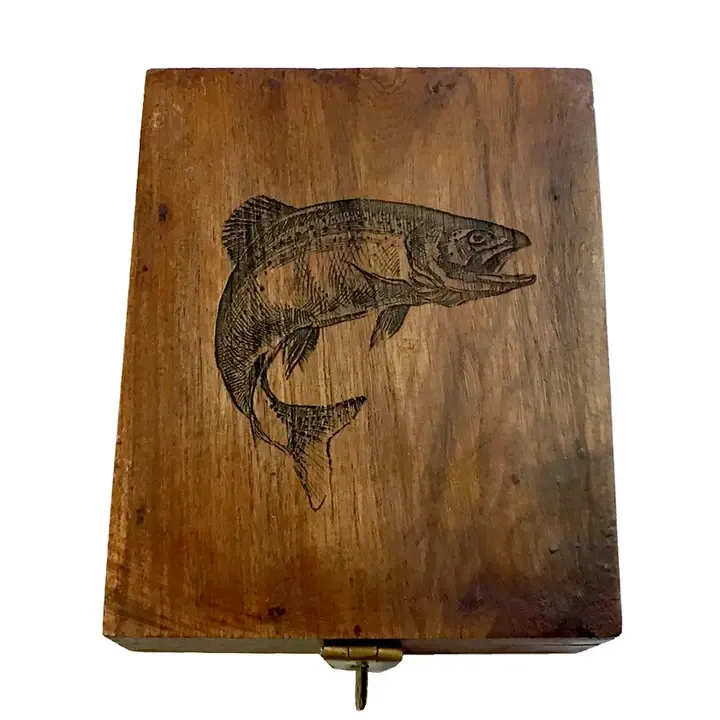 Trout Etched Solid Wood Playing Card &amp; Trinket Box