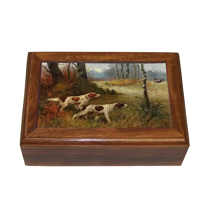 Two Pointing Dogs Solid Wood Decorative Trinket Box