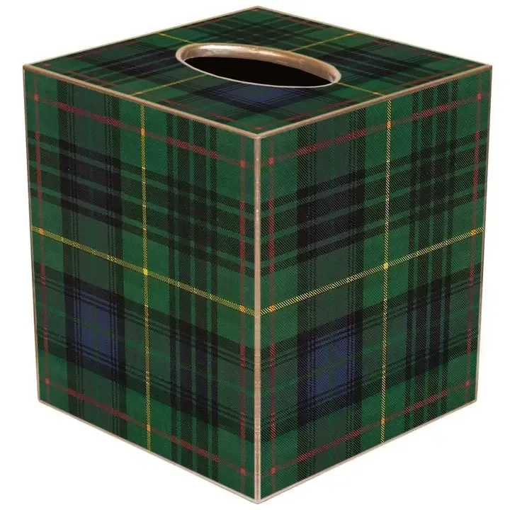 Green &amp; Navy Tartan Plaid Tissue Box Cover