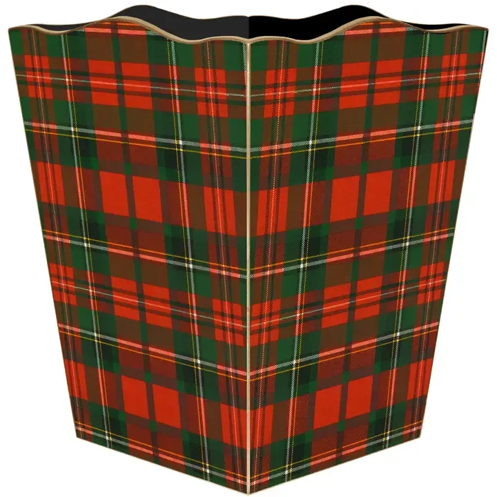 Red &amp; Green Plaid Wastepaper Basket