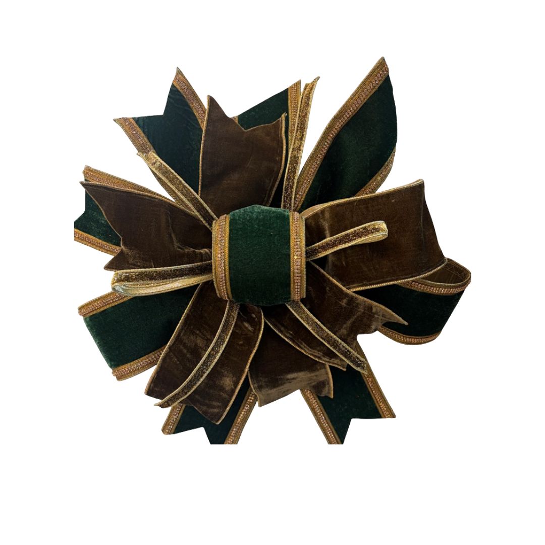 Green Rhinestone Brown Velvet Gold Bow 19.5" x 18"
