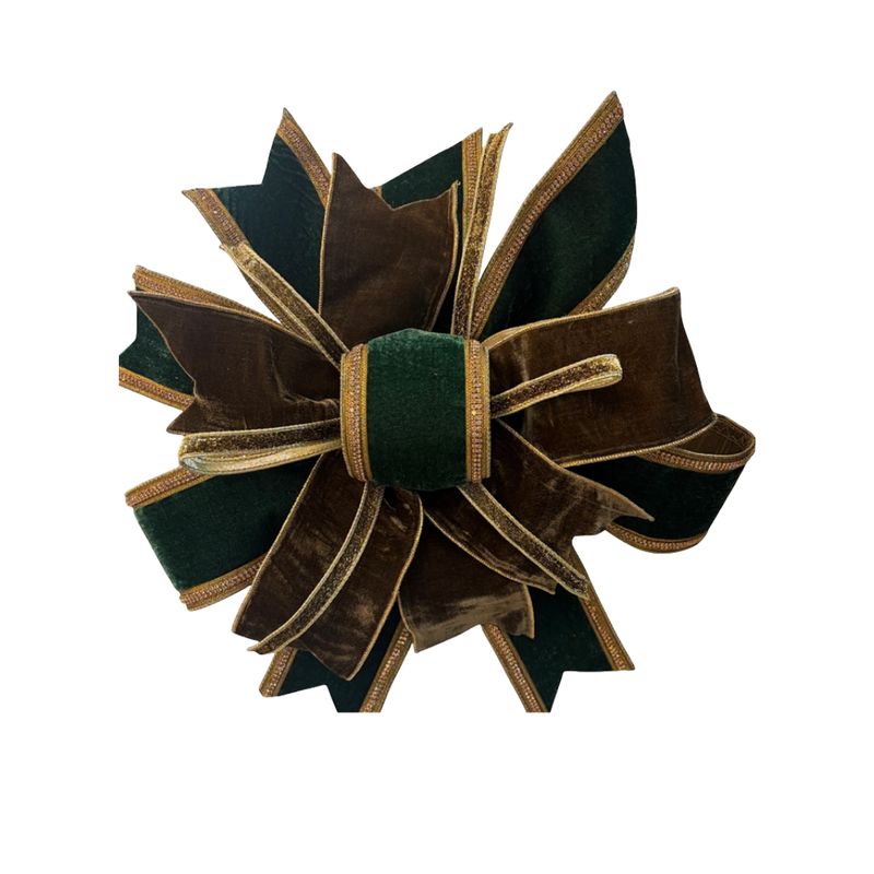 Green Rhinestone Brown Velvet Gold Bow 19.5" x 18"