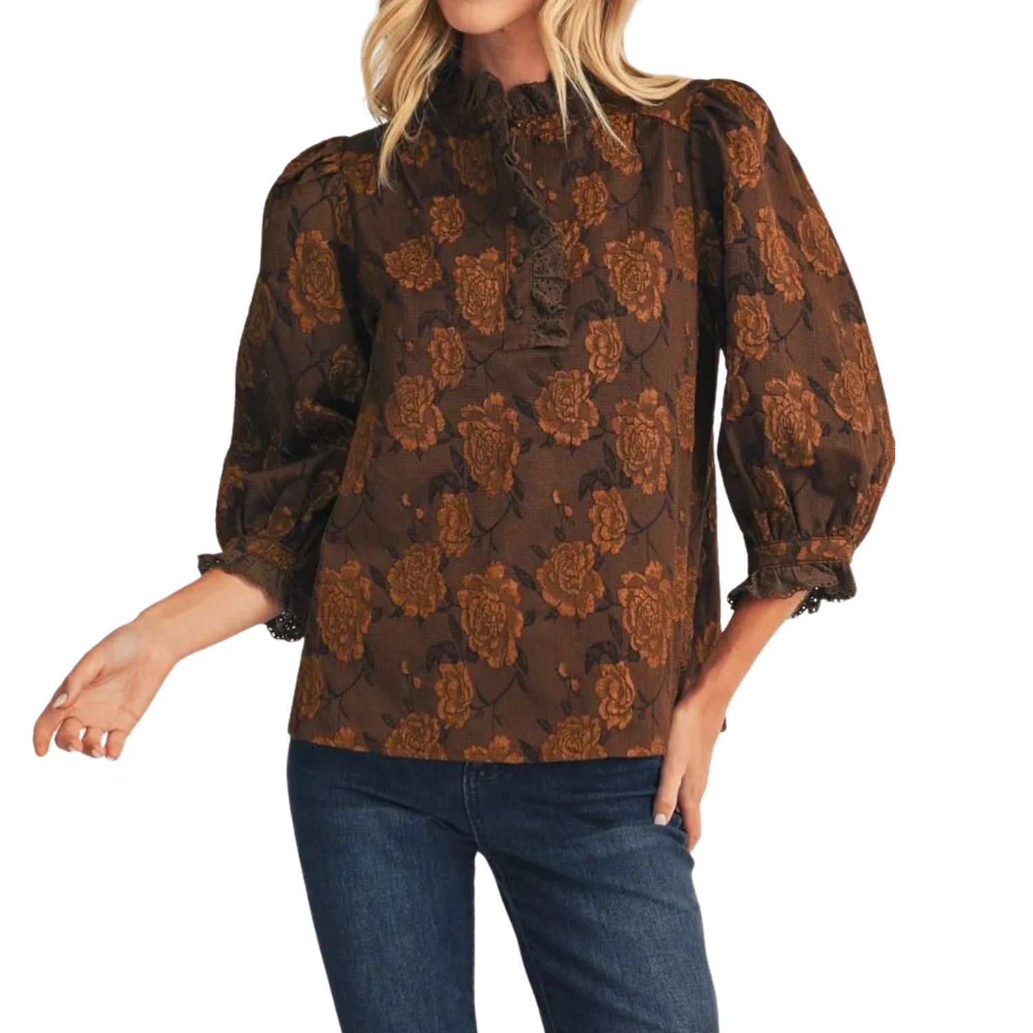 Vintage Floral Lace Blouse - Chocolate
