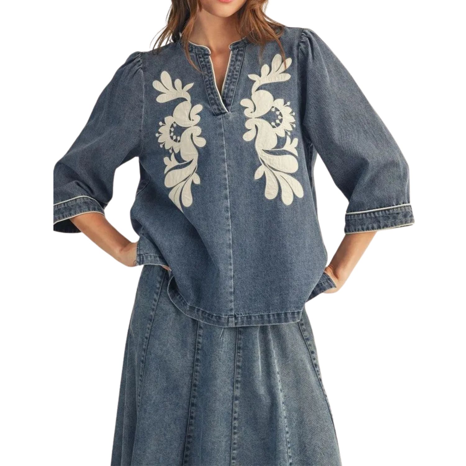 Embroidered Denim Blouse