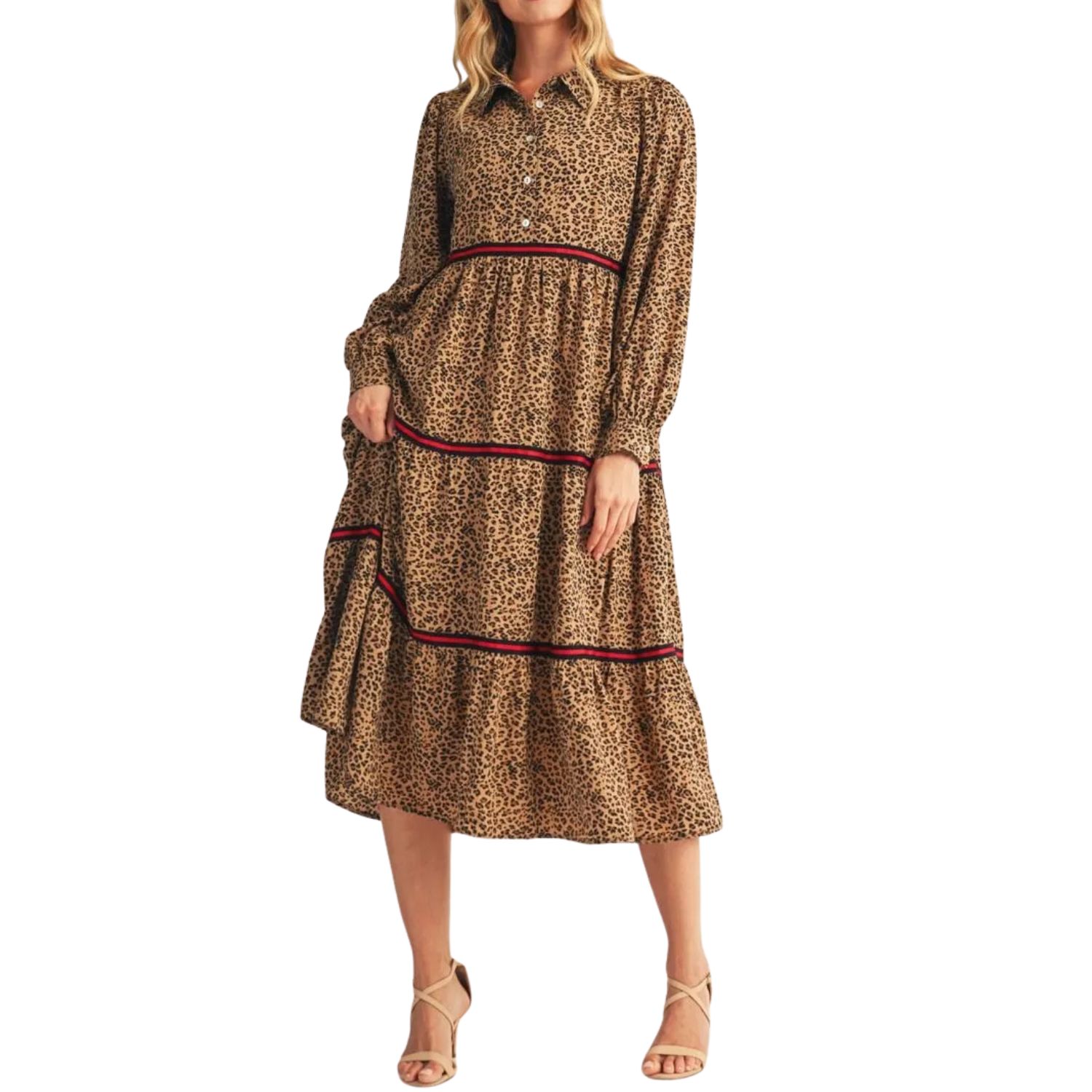 Leopard Print Tiered Midi Dress