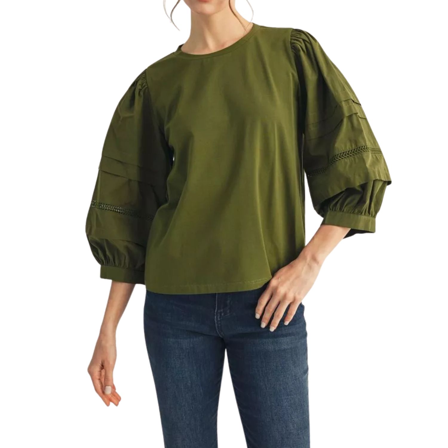 Pleated Puff Sleeve Top – Olive