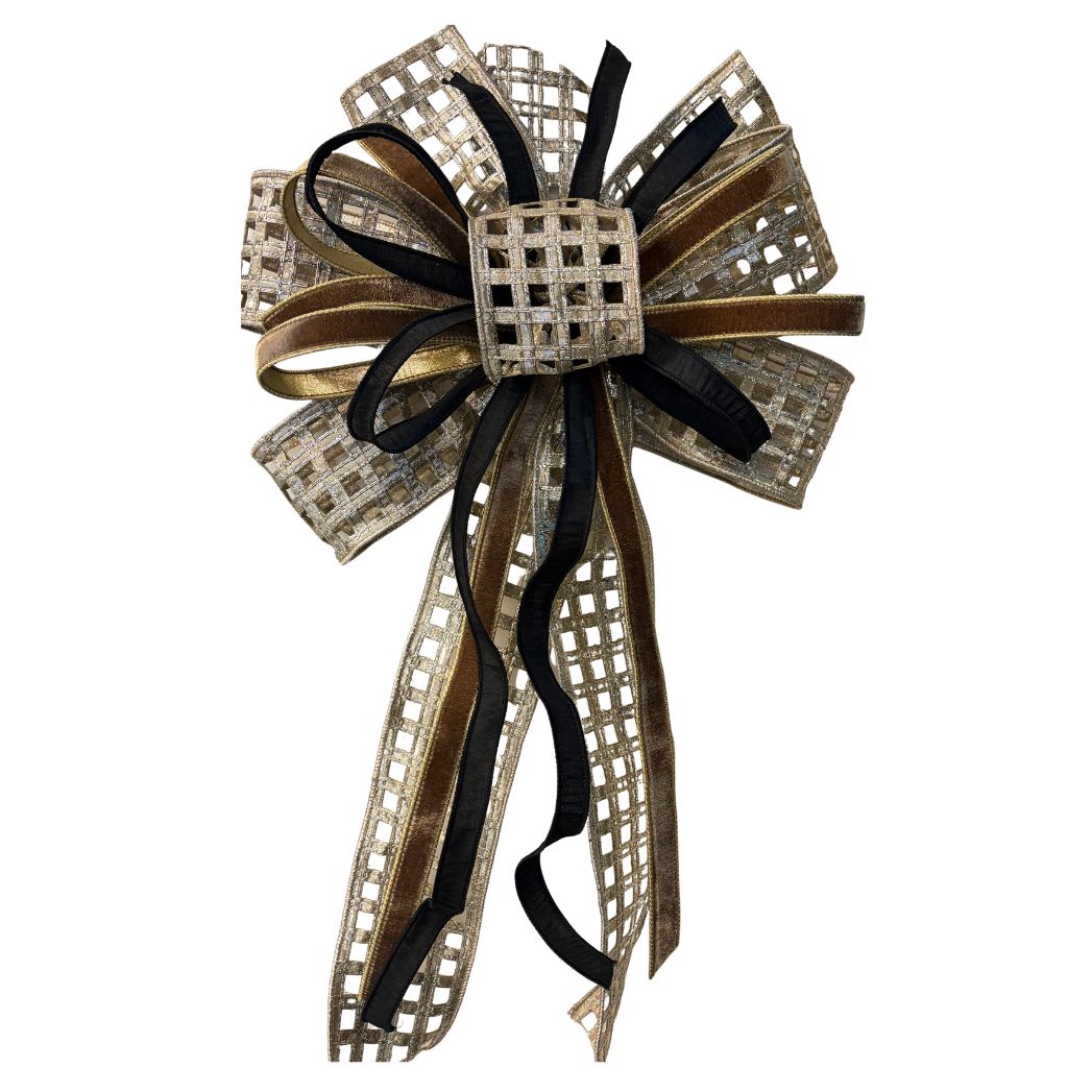 Large Silver Square Brown &amp; Black Bow Approx. 32" Long x 18" Wide