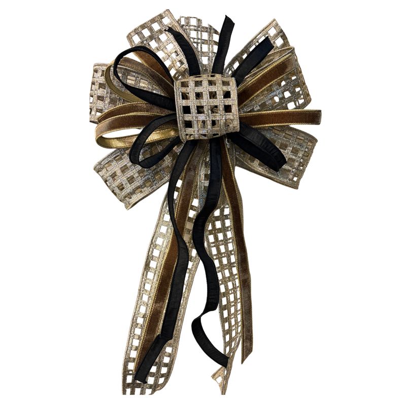 Large Silver Square Brown &amp; Black Bow Approx. 32" Long x 18" Wide
