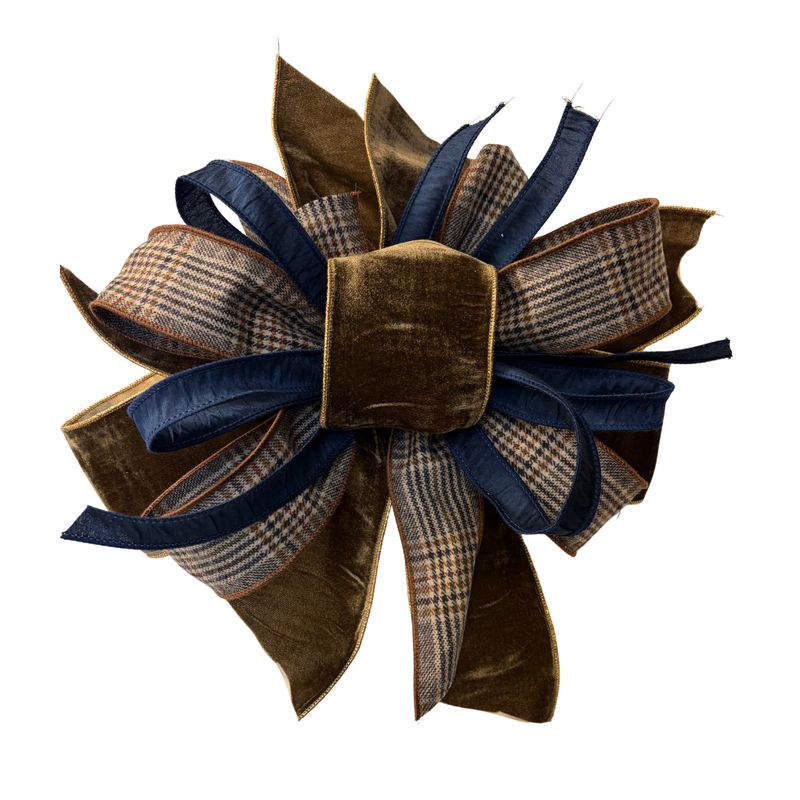 Brown, Plaid Navy Bow Approx. 17" Long x 17" Wide