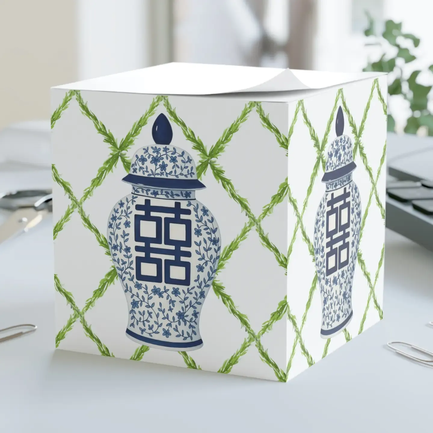 Blue and White Chinoiserie Ginger Jar Sticky Note Cube