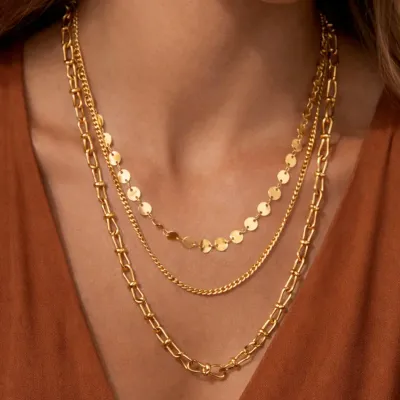 18K Gold PVD Plated Waterproof Layered Chain Necklace