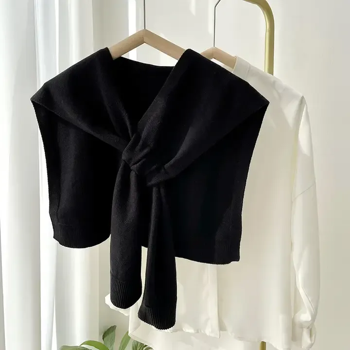 Black Layered Sweater Shoulder Wrap