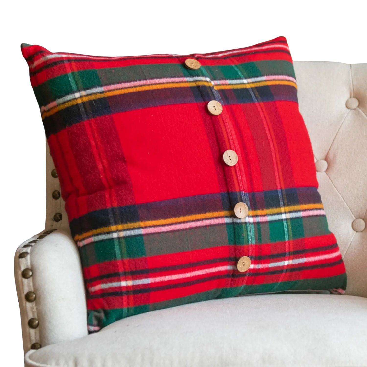20" Square Red Tartan Pillow