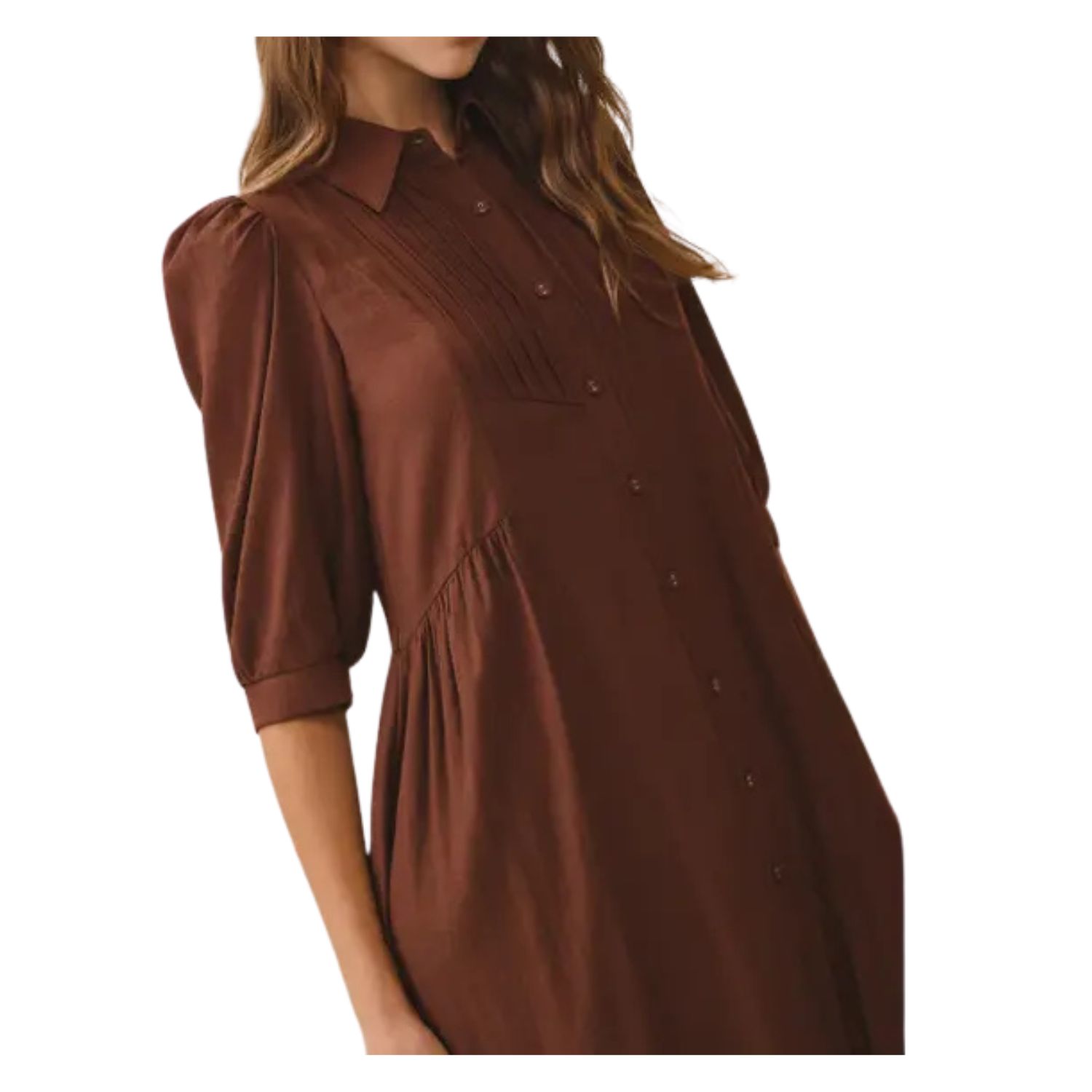 Pintuck Detail Collared Button-Down Midi Dress