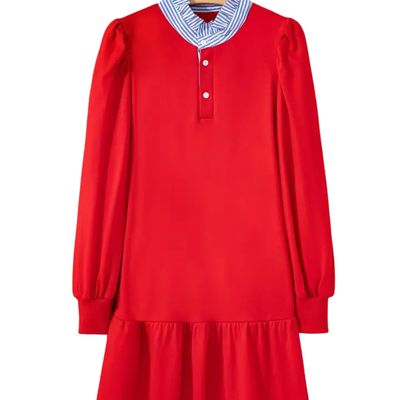 Stripe Contrast Collar Patchwork Dress