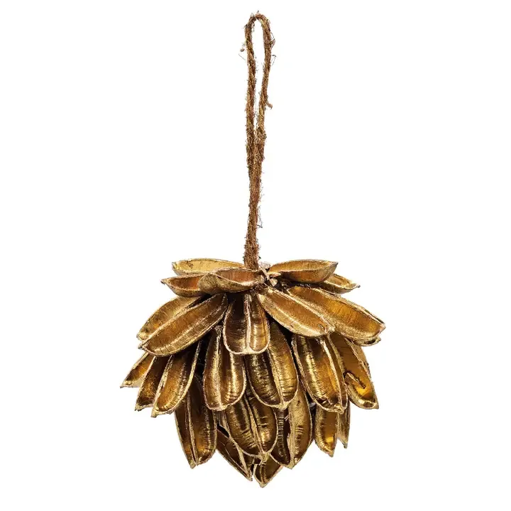 Metallic Gold Botanical Pod Hanging Ornament – 5"
