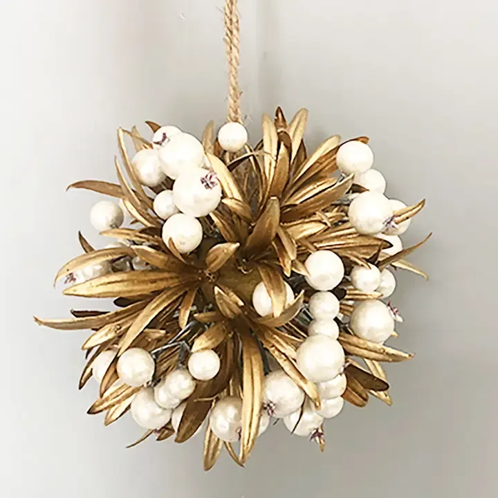 Gold &amp; White Berry Ball Ornament – 6"