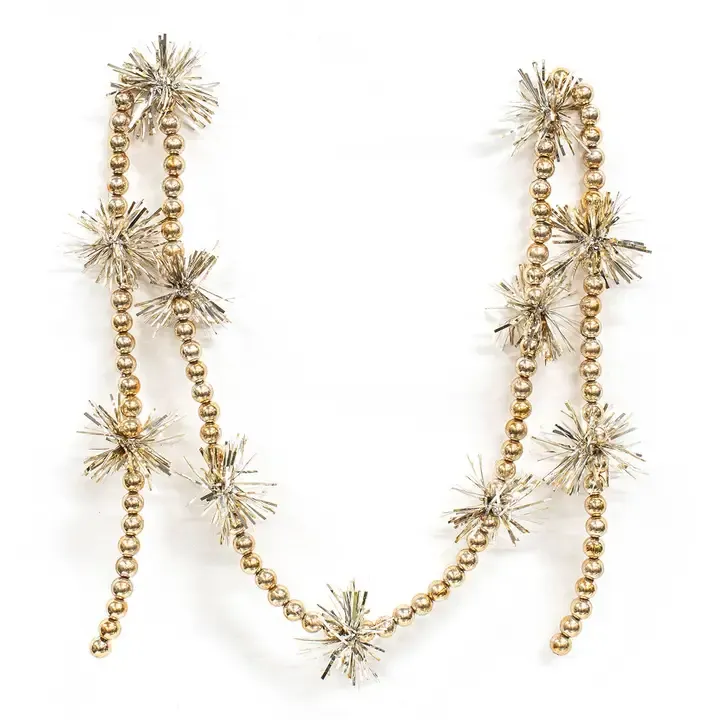 Champagne Bead &amp; Tinsel Garland – 43"