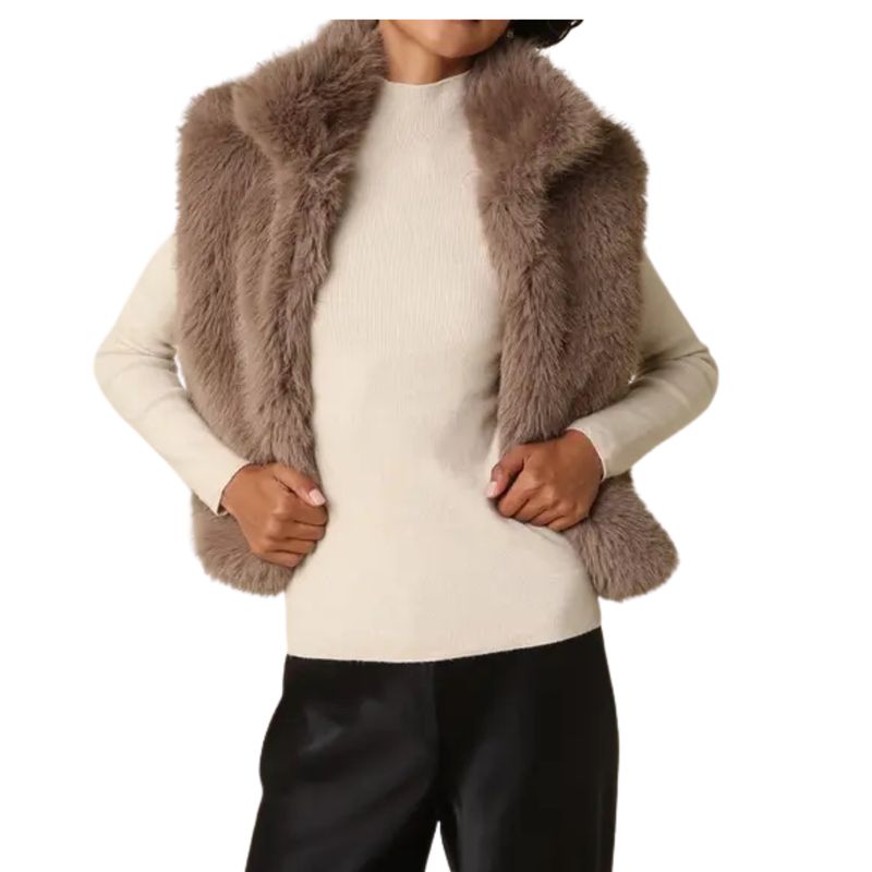 Maya Faux Fur Zip-Up Vest – Taupe