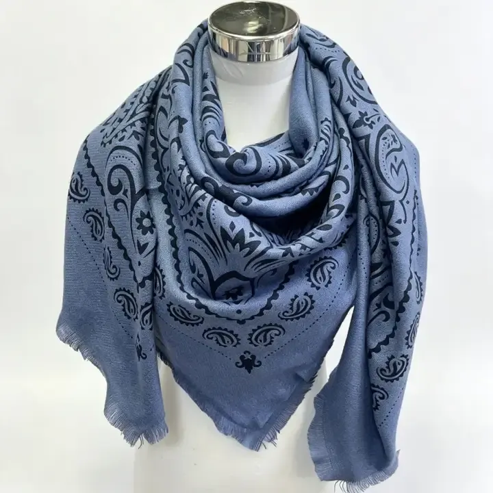 Large Square Bandana-Print Scarf - Blue