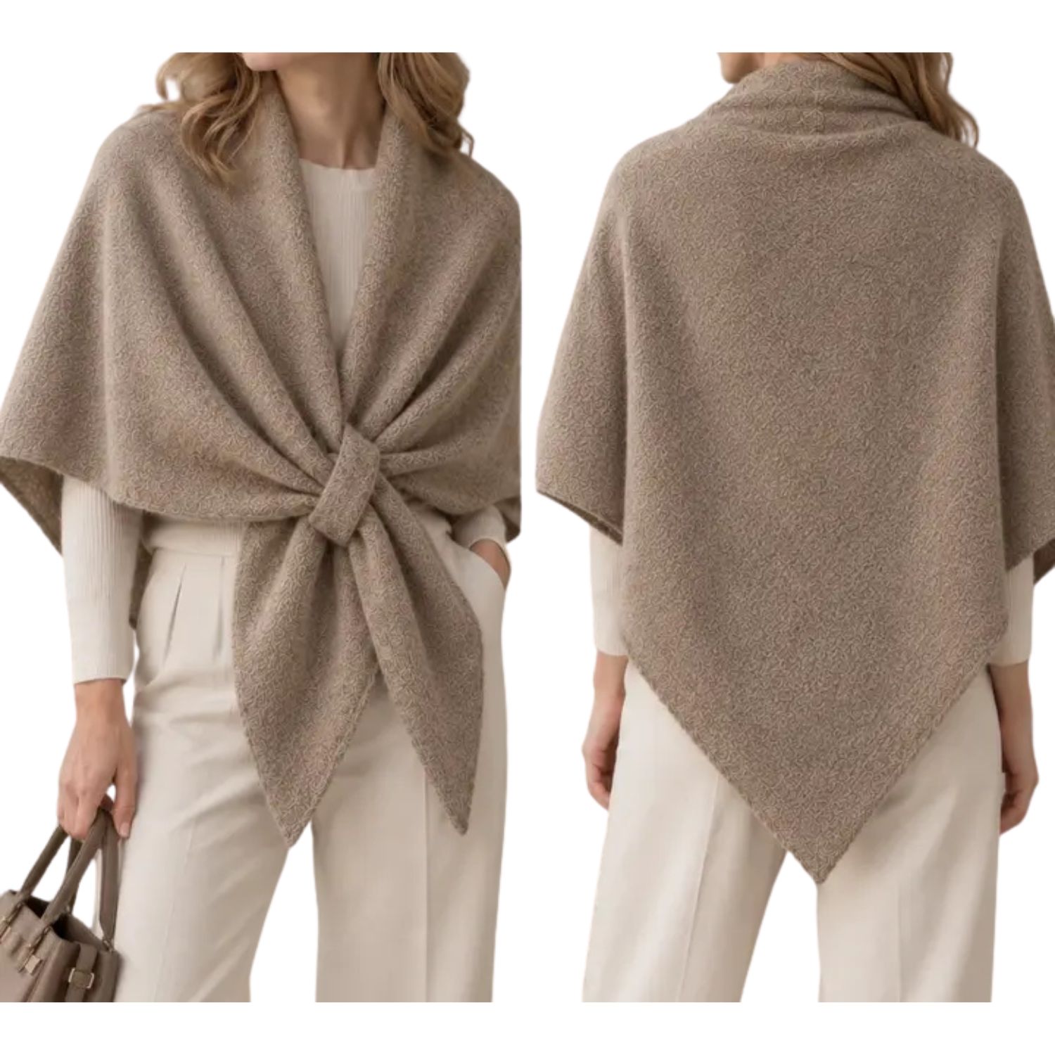 Triangle Poncho Scarf with Loop 2-in-1 - Taupe