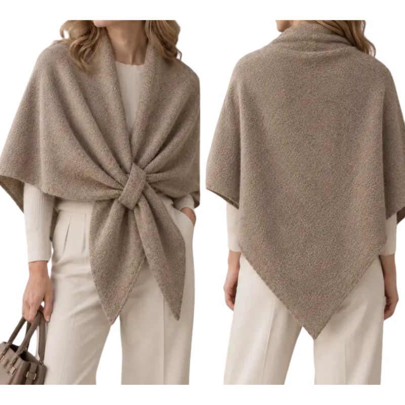 Triangle Poncho Scarf with Loop 2-in-1 - Taupe