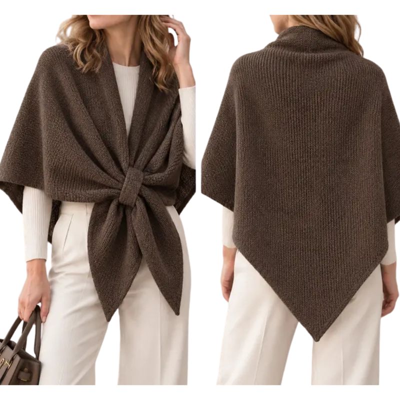 Triangle Poncho Scarf with Loop 2-in-1 - Chocolate Brown