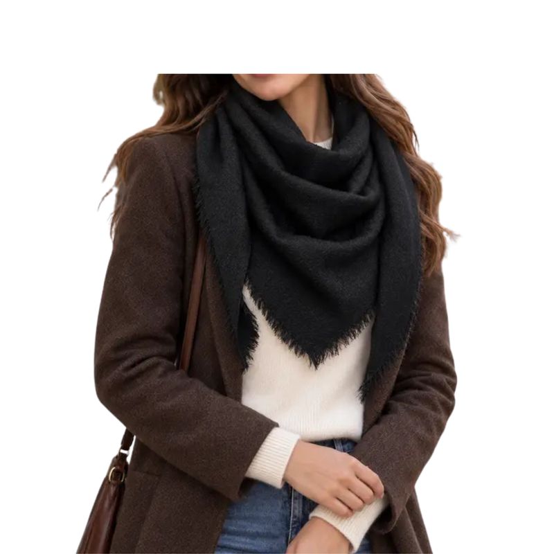 Trendy Soft Solid Triangle Scarf - Black