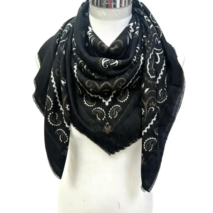 Large Woolen Square Bandana - Black