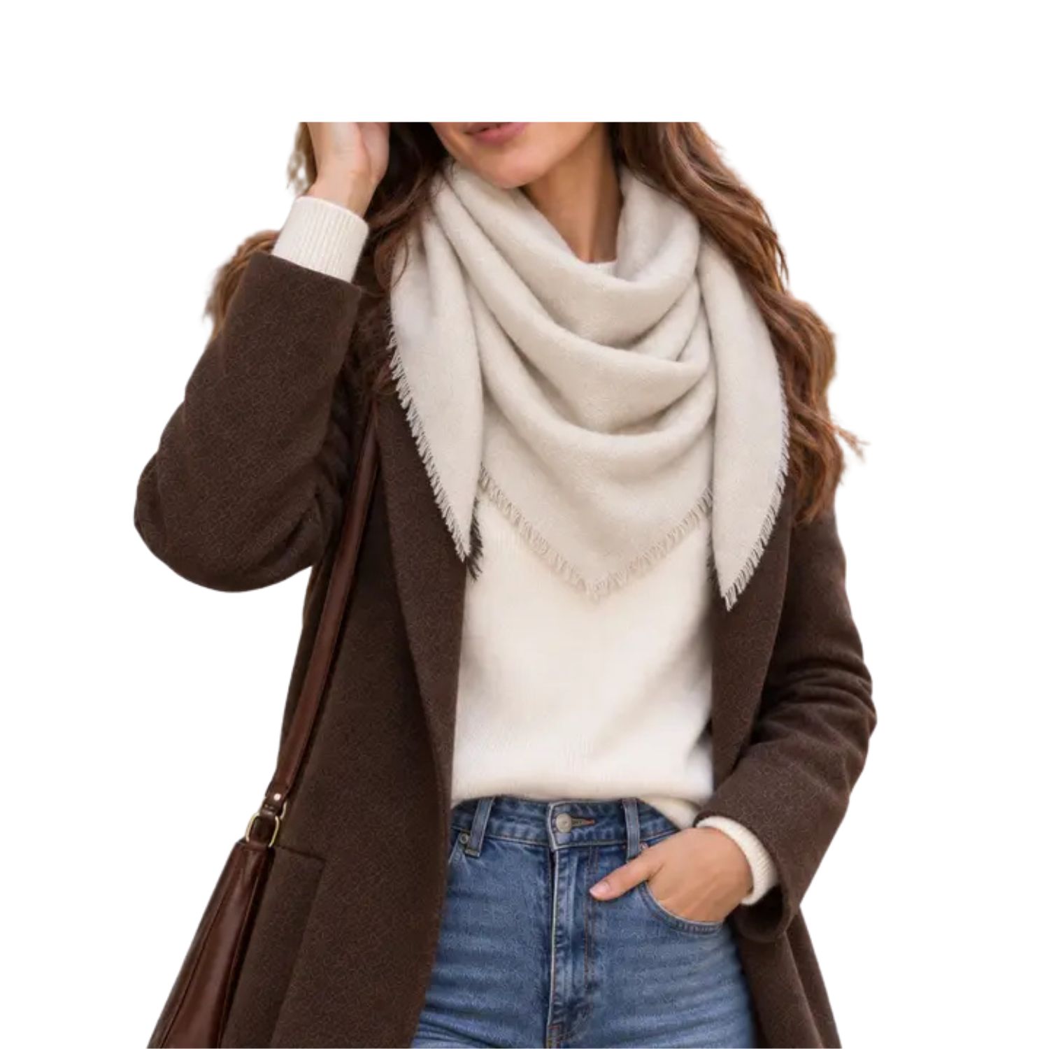 Trendy Soft Solid Triangle Scarf - Ivory