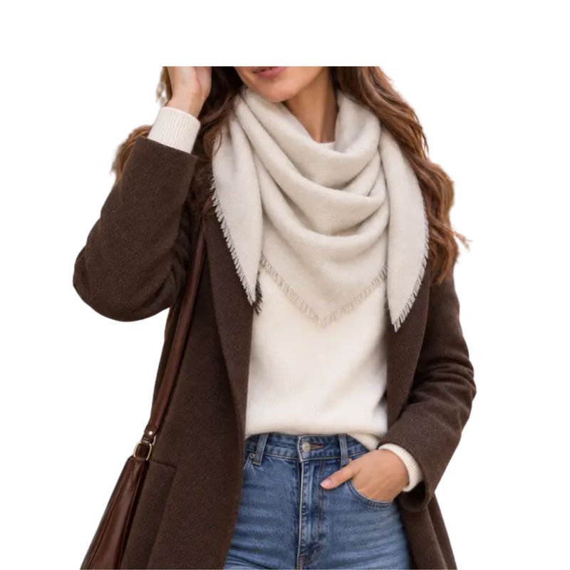 Trendy Soft Solid Triangle Scarf - Ivory