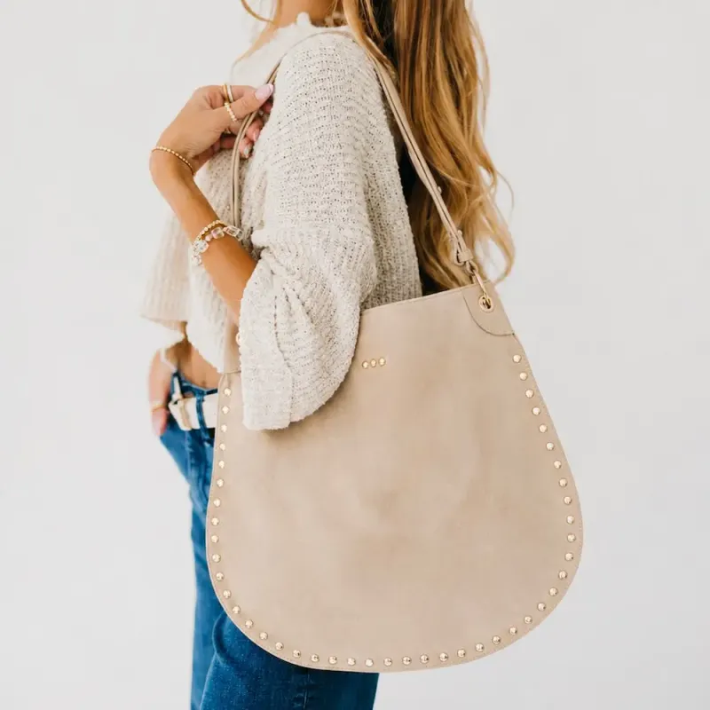 Rosalie Rivet Suede Hobo Bag - Oat