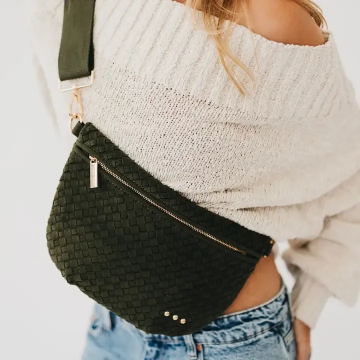 Suede Westlyn Woven Bum Bag - Olive