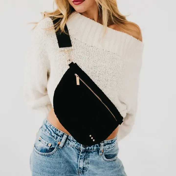 Suede Westlyn Woven Bum Bag - Black