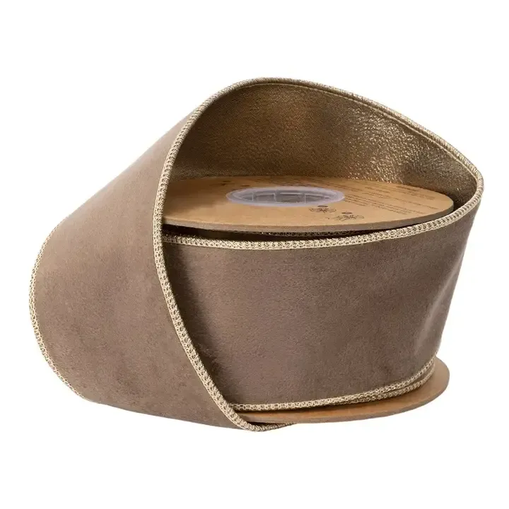 2.5" Wired Velvet Ribbon | Brown with Gold Metallic Backing | 10 Yard Roll