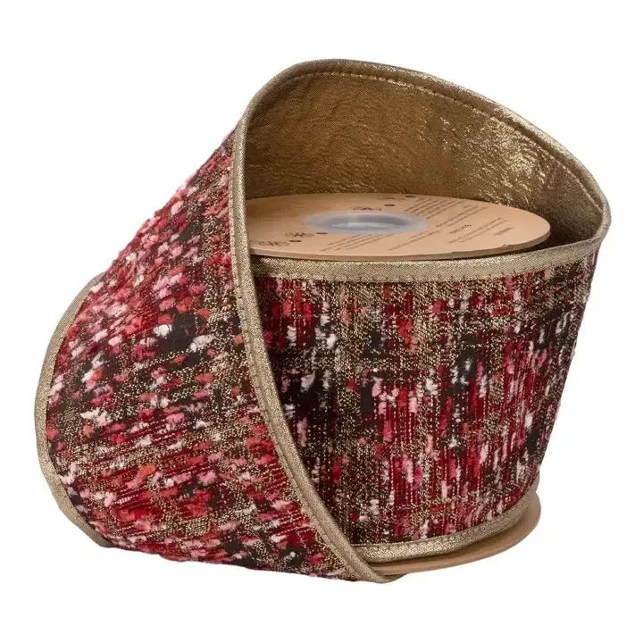4" Wired Textured Ribbon | Hot Pink &amp; Gold | 10 Yard Roll