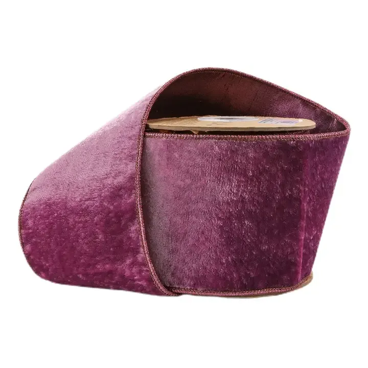 2.5" Wired Premium Velvet Ribbon | Purple with Metallic Dupioni Backing | 5 Yard Roll