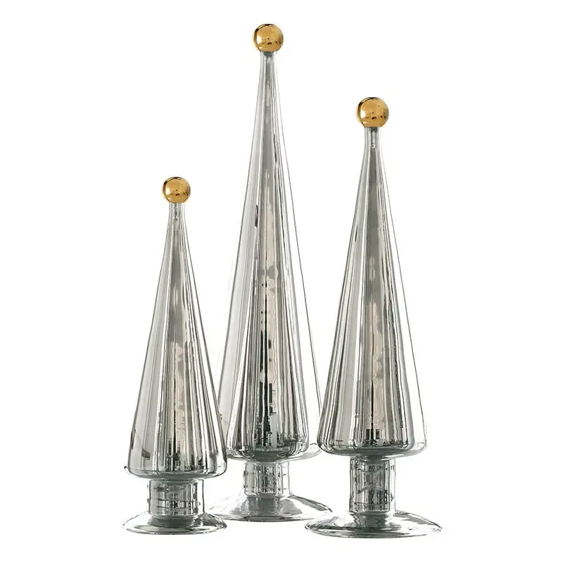 Silver Glass Christmas Trees with Gold Topper | 3 Sizes