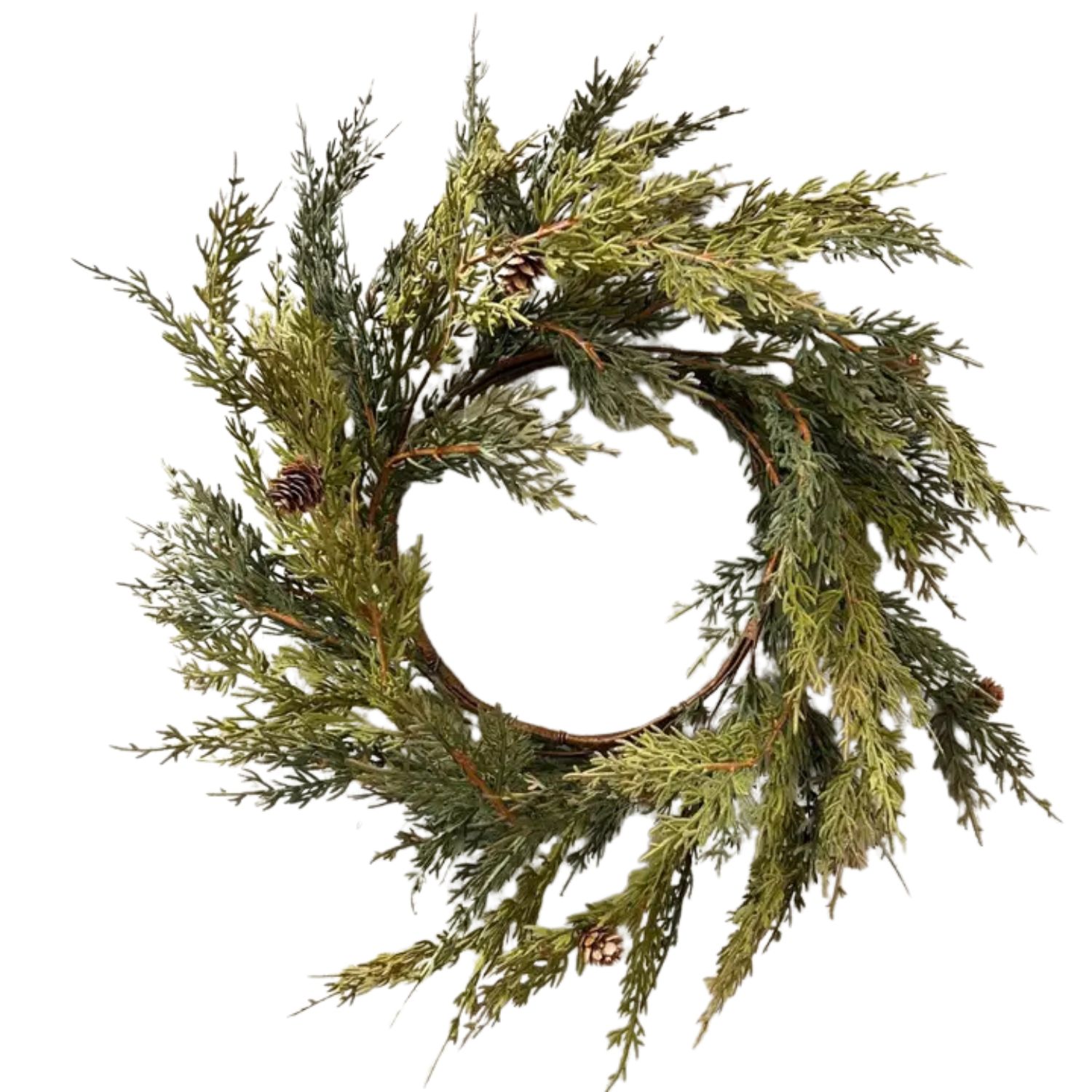 Real Touch Cypress Wreath with Mini Cones - 18"