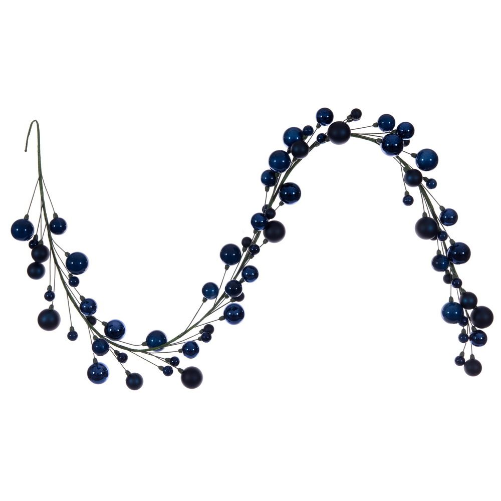 6' Navy Matte Shiny Pearl Ball Garland 1-2"