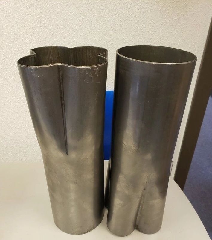 PAIR – STEEL WELD-ON HEADER COLLECTOR, 2″ O.D. PRIMARIES 4″ OD OUTLET 12″ LONG